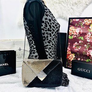 Vintage Metallic Gold Liquid Mesh Crossbody Clutch
